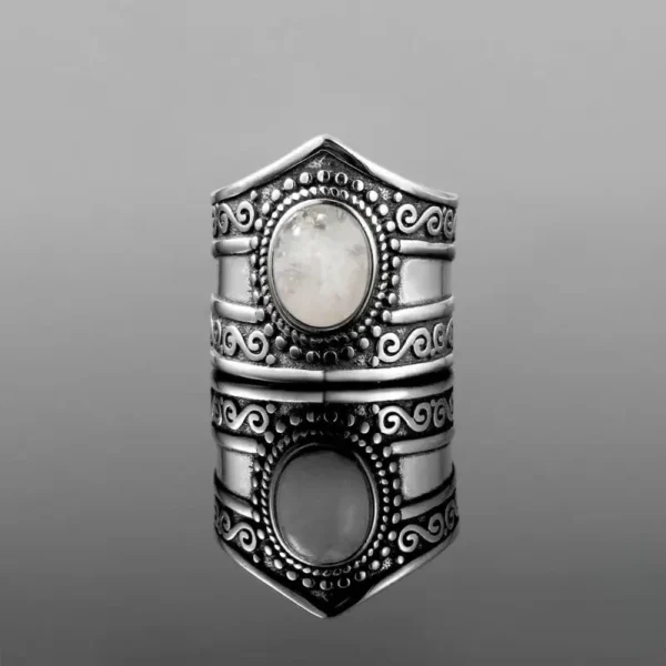 Bague artisanale en Pierre de Lune, style ethnique