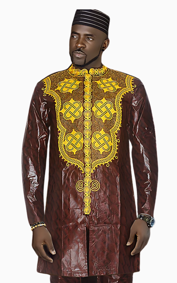 bazin-boubou-homme-1 Bazin Boubou Homme élégant en tissu traditionnel africain