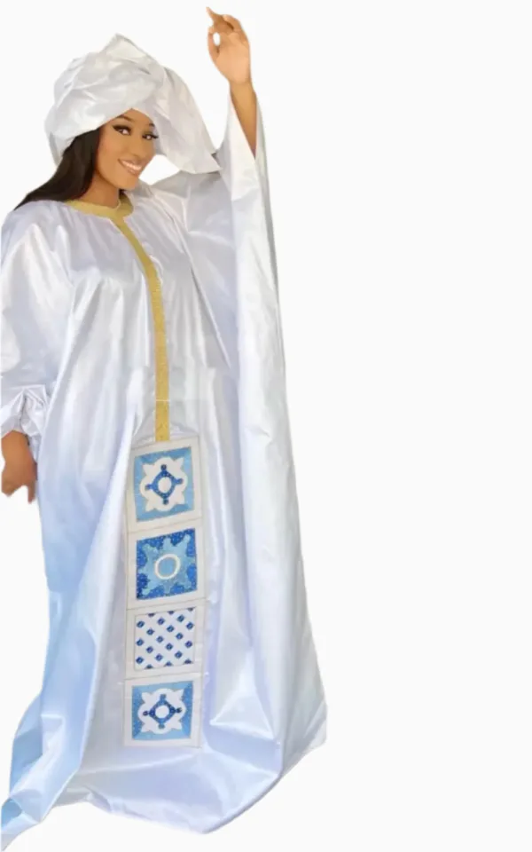 bazin-grand-boubou-femme-1 Bazin Grand Boubou Femme en tissu traditionnel africain