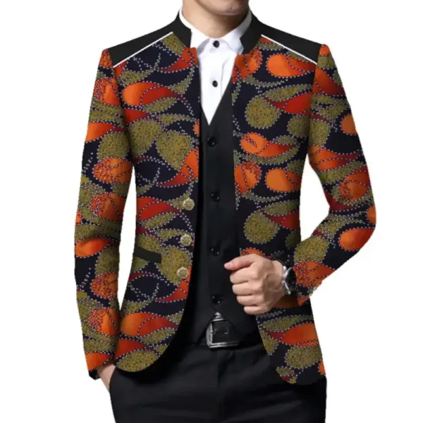 blazer-africain-homme-orange-noir-1 Blazer Africain Homme Orange et Noir élégant et tendance