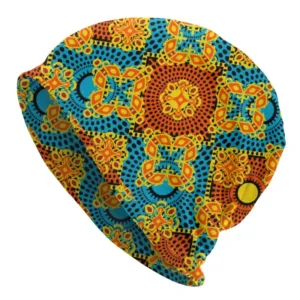 Bonnet africain orange et vert à motif traditionnel