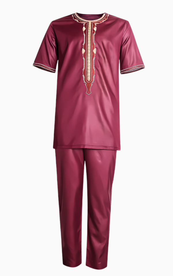 boubou-2-pieces-homme-rouge-manches-courtes-1 Boubou homme rouge à manches courtes, style africain