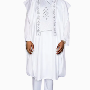Boubou Homme 3 Pièces en Bazin Blanc, élégant et traditionnel