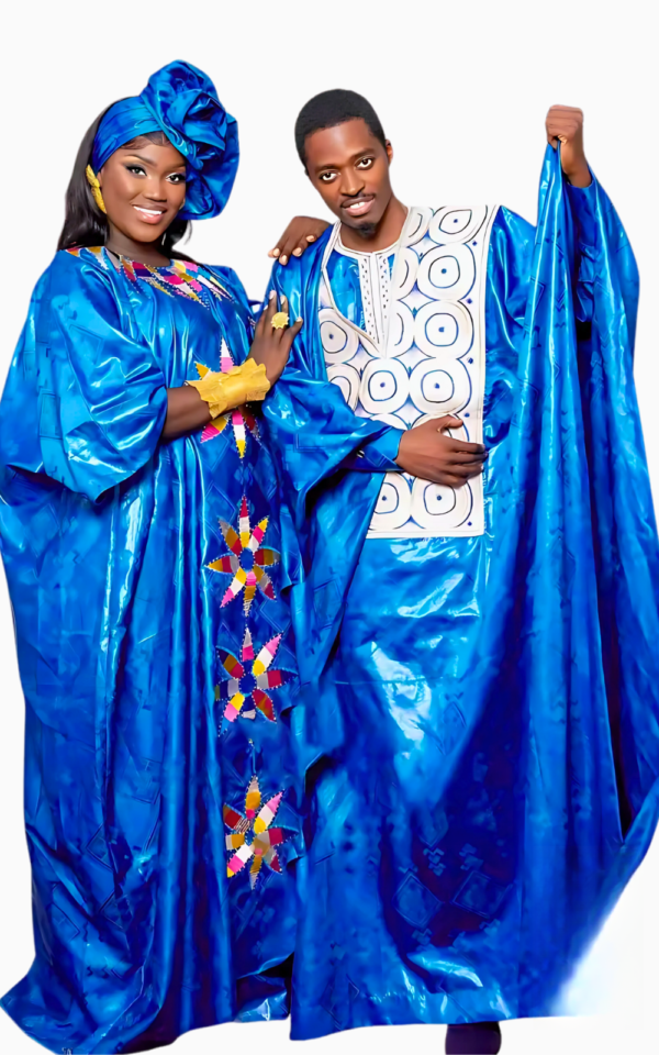 boubou-africain-couple-bleu-1 Boubou africain couple bleu en tissu traditionnel