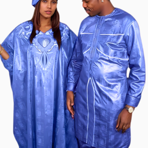 Boubou africain couple bleu clair élégant et traditionnel