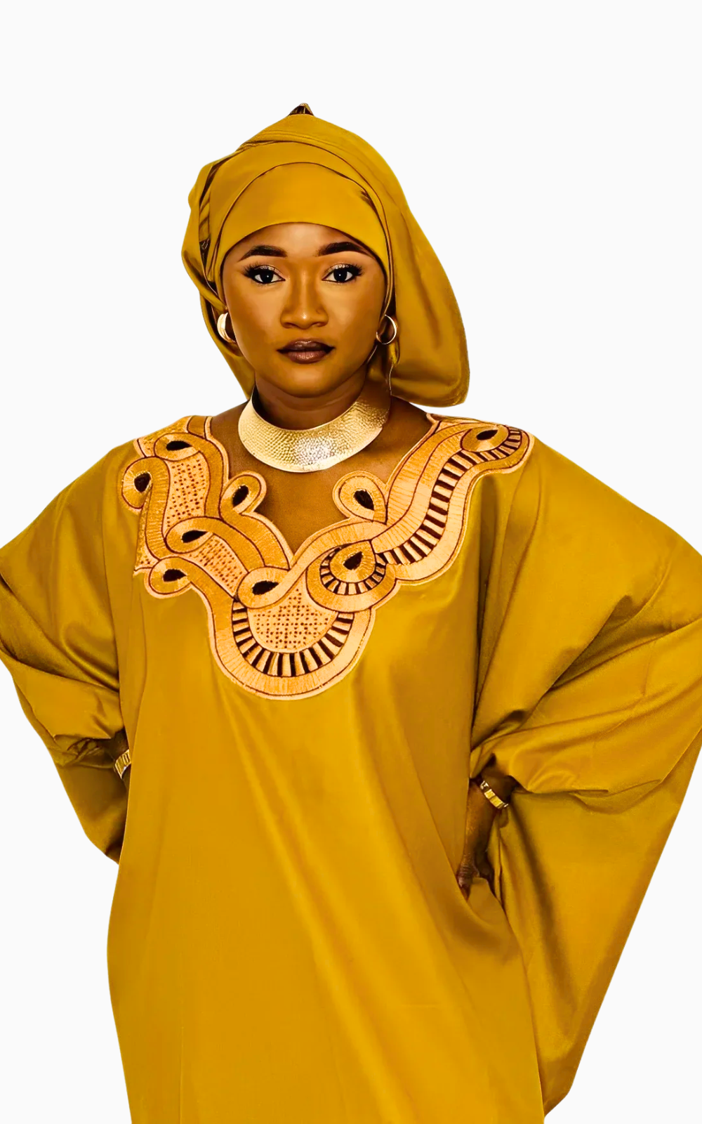 Boubou ocre chic pour duo, mode africaine