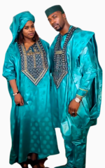 Boubou Africain Couple Turquoise élégant et coloré