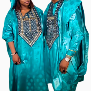 Boubou Africain Couple Turquoise élégant et coloré