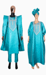 Ensemble boubou africain couple, style vibrant en turquoise