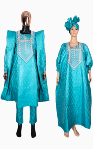 Ensemble boubou africain couple, style vibrant en turquoise