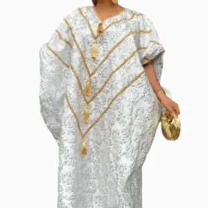 Boubou Africain Femme Argenté élégant et traditionnel