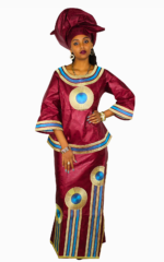 Boubou Africain Femme Col Rond en tissu coloré