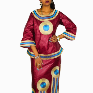 Boubou Africain Femme Col Rond en tissu coloré
