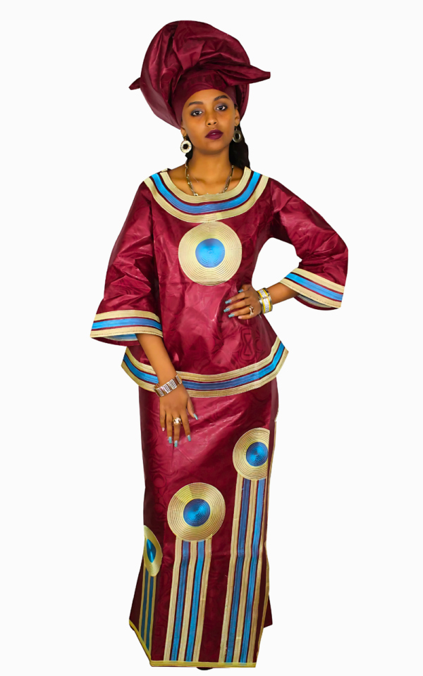 boubou-africain-femme-col-rond-1 Boubou Africain Femme Col Rond en tissu coloré