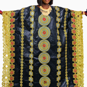 Boubou africain femme mariage noir et vert élégant