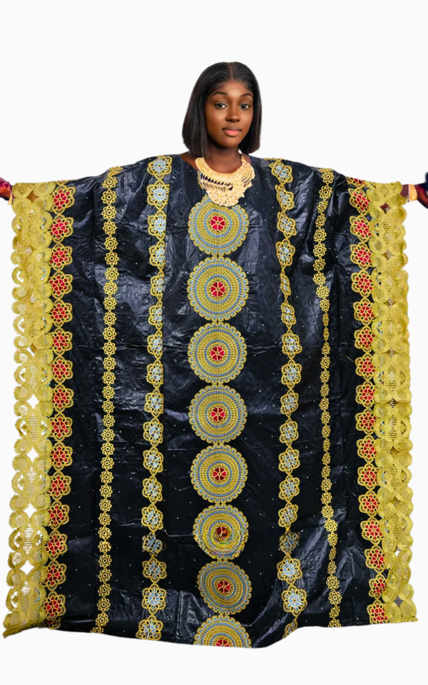 Boubou africain femme mariage noir et vert élégant
