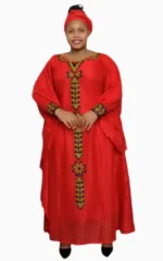 Boubou Africain Rouge Femme en tissu traditionnel