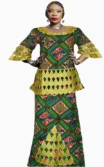 Boubou Africain Femme Vert et Jaune