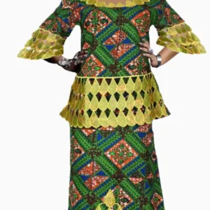 Boubou Africain Femme Vert et Jaune