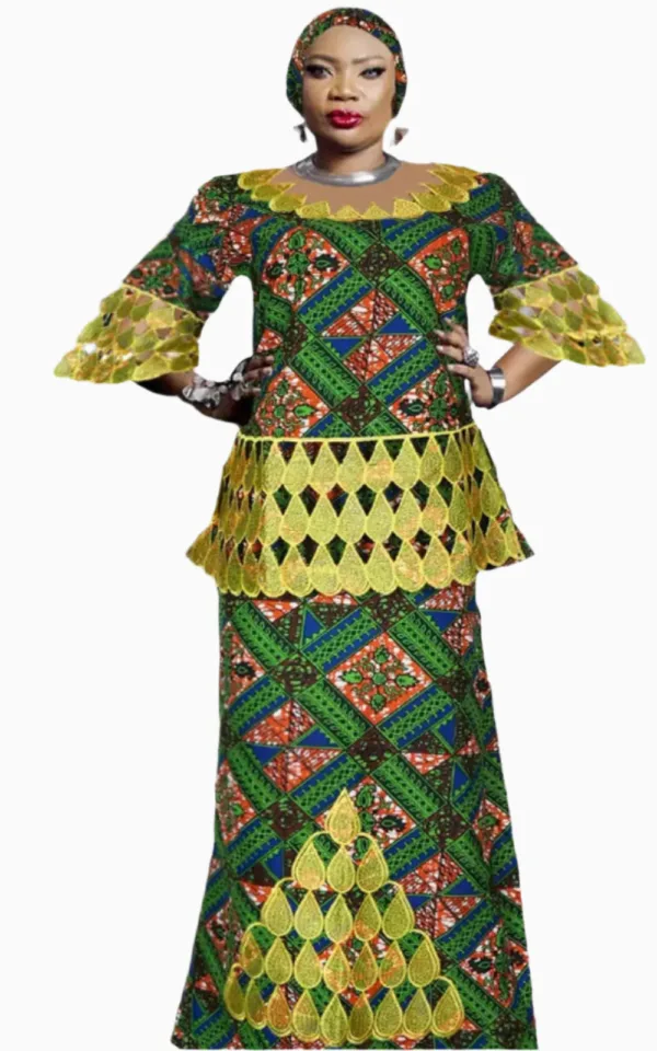 boubou-africain-femme-vert-et-jaune-1 Boubou Africain Femme Vert et Jaune