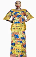 Boubou élégant pour femme en vert et jaune