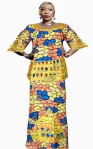 Boubou élégant pour femme en vert et jaune