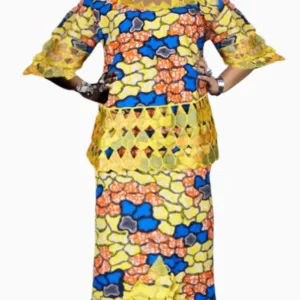 Boubou élégant pour femme en vert et jaune