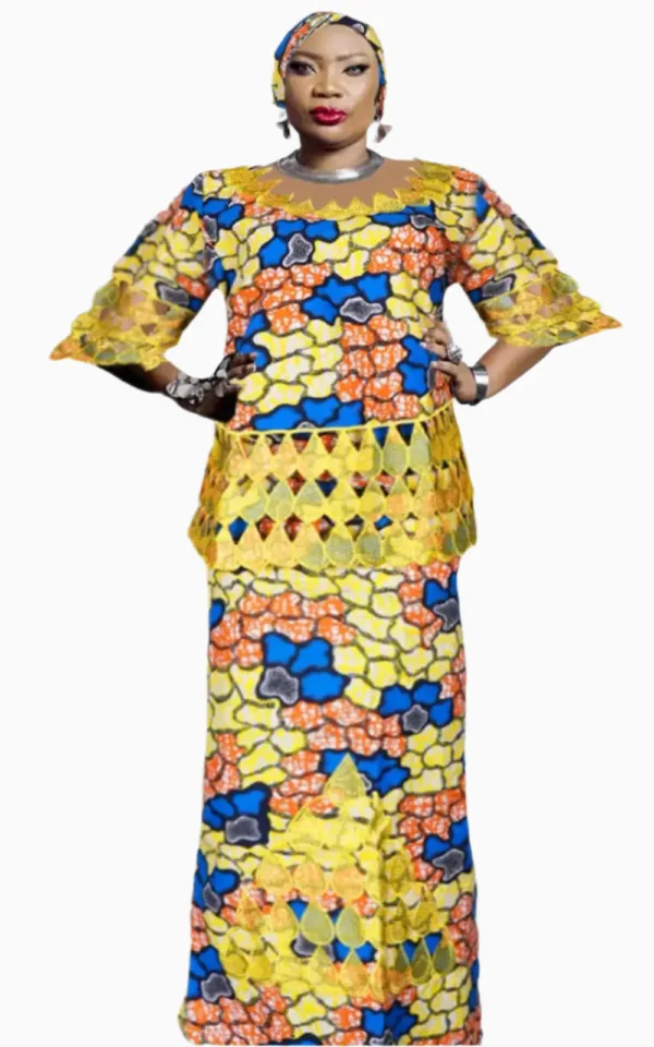 Boubou élégant pour femme en vert et jaune