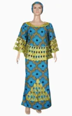 Robe ample féminine aux teintes vertes et jaunes