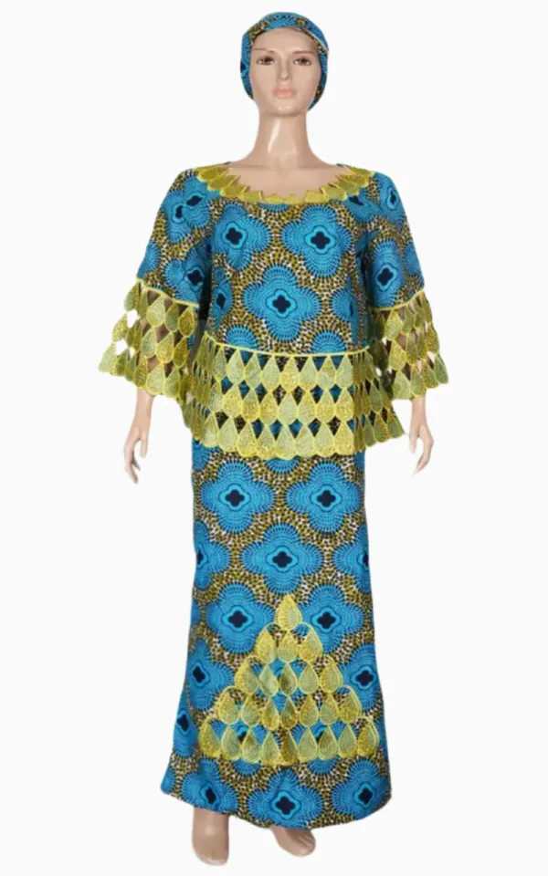 Robe ample féminine aux teintes vertes et jaunes
