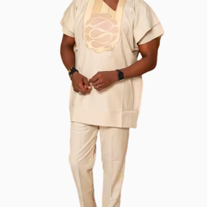 Boubou Africain Homme Manches Courtes Beige