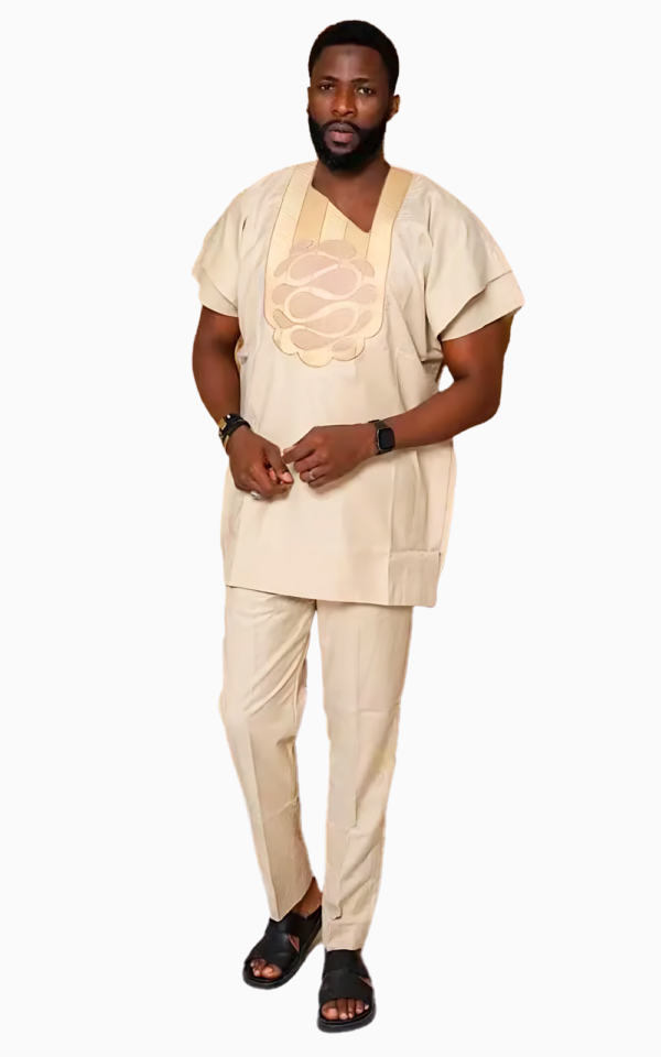 boubou-africain-homme-a-manches-courtes-beige-1 Boubou Africain Homme Manches Courtes Beige