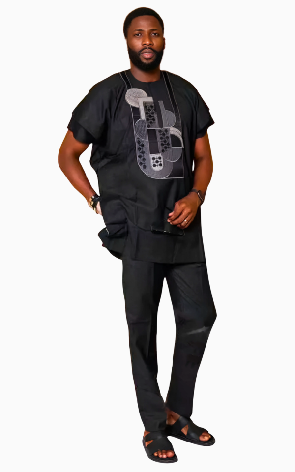 boubou-africain-homme-manches-courtes-noir-1 Boubou Africain Homme Noir Manches Courtes