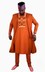 Boubou Africain Homme Orange en tissu léger