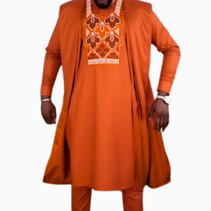 Boubou Africain Homme Orange en tissu léger