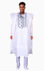 Boubou Bazin Blanc pour homme élégant et traditionnel