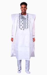 Boubou Bazin Blanc pour homme élégant et traditionnel