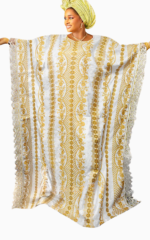 Boubou brodé doré pour femme en tissu bazin