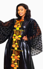 Boubou Bazin Brodé Femme Noir élégant et traditionnel