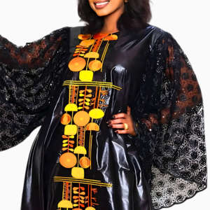 Boubou Bazin Brodé Femme Noir élégant et traditionnel