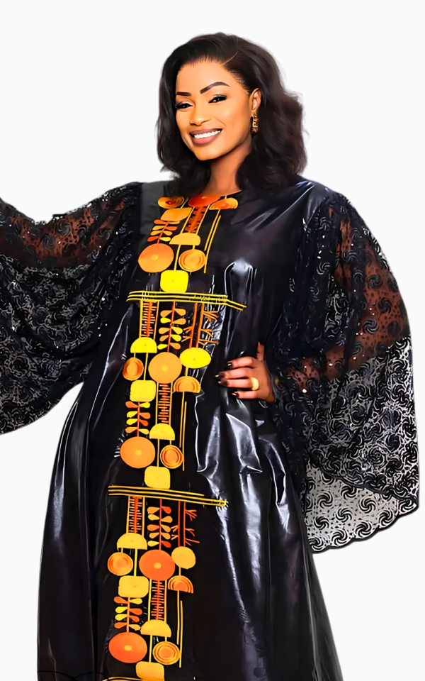 boubou-bazin-brode-femme-noir-1 Boubou Bazin Brodé Femme Noir élégant et traditionnel