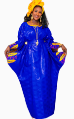 Boubou Bazin Femme Bleu Royal élégant en tissu africain