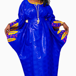 Boubou Bazin Femme Bleu Royal élégant en tissu africain