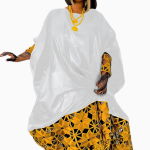 Boubou Bazin Femme Jaune et Blanc élégant