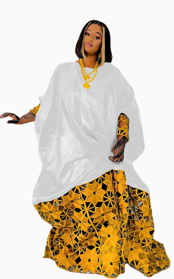 boubou-bazin-femme-jaune-et-blanc-1 Boubou Bazin Femme Jaune et Blanc élégant
