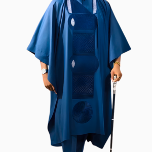 Boubou Africain Homme Bazin Riche bleu élégant