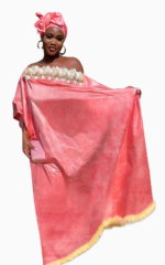 Vêtement traditionnel africain, boubou rose pour femme moderne