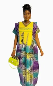 Boubou femme moderne avec motifs vibrants