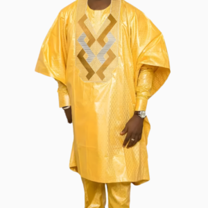 Boubou Doré Homme élégant en tissu traditionnel africain