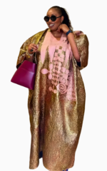 Boubou Africain Femme Doré élégant et traditionnel